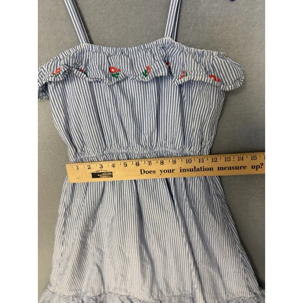 Janie and Jack Girls Size 10 Blue White Stripe Embroidered Poppy Floral Dress